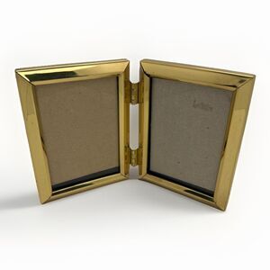 Vintage Brass Double Hinged Picture Frame Gold Tone Folding Tabletop Photo Frame